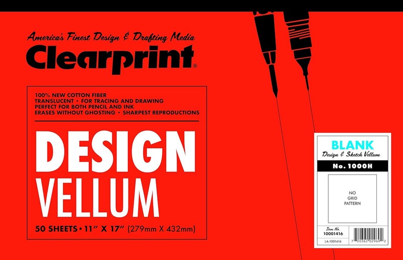 Clearprint 11" x 17" 1000H Design Vellum Pad, 16 lb., 100% Cotton, 50 Sheets, 1 Each, 50 Count (Pack of 1) - Image 1